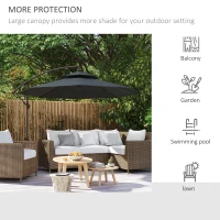 Outsunny 2.7m Garden Banana Parasol Cantilever Umbrella with Crank Handle, Double Tier Canopy and Cross Base for Outdoor, Hanging Sun Shade, Black(m-18)