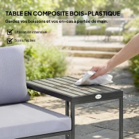 Outsunny Salon de jardin 3 pièces coussins 14cm et accoudoirs en composite bois-plastique 2 fauteuils et table d'appoint gris(m-6)