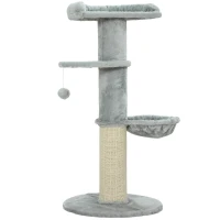 PawHut Albero Tiragraffi per Gatti Alto 103.5 cm con Lettino e Amaca, Rivestimento in Peluche, Grigio Chiaro(m-1)