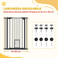 PawHut Cancellino per Cani Regolabile Alto con Porta Piccola e Chiusura Automatica, 74-80x104cm, Nero(m-4)