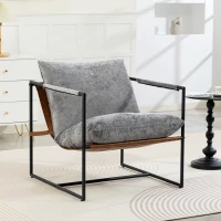 HOMCOM Fauteuil salon, fauteuil d'appoint rembourré en velours imprimé, large assise et structure en acier, 77x91x80cm, gris(m-10)