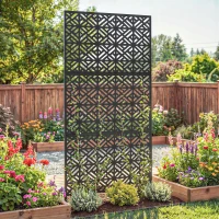 Outsunny Panneau Brise Vue décoratif Extérieur Claustra Décoratif Jardin 3 Panneaux à motif géométrique métal 92x40x192cm Noir(m-2)