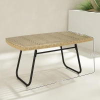 Outsunny Table d'appoint de jardin en résine tressée, 90x50x45cm, table basse de jardin avec plateau en verre trempé, naturel(m-3)