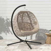 Outsunny Hängesessel, für 2 Personen, klappbarer Sitzkorb, großes Sitzkissen, Sand, 130 x 103 x 172 cm(m-7)
