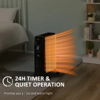 HOMCOM 2000W Digital Oil Filled Radiator, 9 Fin, Portable Electric Heater with LED Display, 24-Hour Timer, 3 Heat Settings, Safety Cut-Off and Remote Control, Black(m-6)