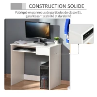 HOMCOM Bureau d'Ordinateur, 80 x 45 x 75 cm, Bureau avec Rangement, Plateau pour Clavier et Tiroir, Blanc(m-5)