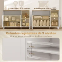 HOMCOM Aparador de 3 Puertas de Cierre Suave con Estantes Ajustables Compartimento Abierto Patas de Madera Blanco(m-5)