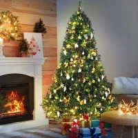 HOMCOM 1.8m 6ft Pre-Lit Artificial Christmas Tree 200 LED Xmas Tree Holiday Décor with Decorative Balls Ornament Metal Stand(m-2)
