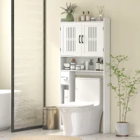 HOMCOM Estantería sobre Inodoro con Estante Ajustable 2 Puertas Soporte para Papel Higiénico y Estantes Abiertos para Baño Blanco(m-10)