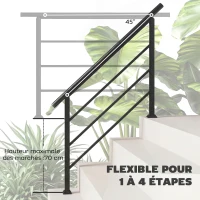 Outsunny Rampe d'Escalier Extérieure pour 1 à 4 Marches, Main Courante Escalier en Métal avec Kit d'Installation, Noir(m-4)