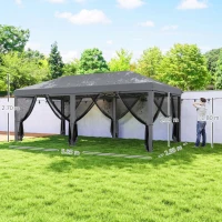 Outsunny 6 x 3m Pop Up Gazebo - Outdoor Canopy Shelter, Marquee Party Wedding Tent with 6 Mesh Walls and Carry Bag, Grey(m-3)