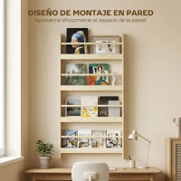 HOMCOM Estantería de Pared de Libros con 4 Estantes Librería Infantil para Hogar Oficina Carga 30kg 59x12x113cm Natural(m-4)