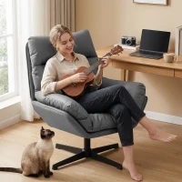 HOMCOM Accent Chair with 360 Swivel Armchair for Living Room with Padded Cushion Dark Grey(m-10)