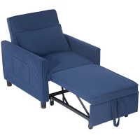 HOMCOM Schlafsessel, verstellbar, 3 Positionen, Cordbezug, bis 120 kg, Blau(m-11)