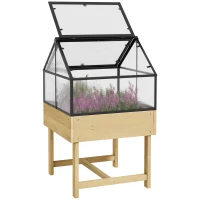 Outsunny Mini Serre sur Pieds dim.  60L x 57l x 103H cm double toit ouvrable Panneaux de Polycarbonate, acier, Bois Sapin traité(m-11)