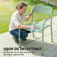 Outsunny Set de 2 Scaune de Grădină, Scaune de Exterior Stivuibile cu Cotiere din Metal, Verde(m-8)