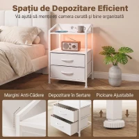 HOMCOM Set de 2 Noptiere Con Lumini Led E Stație de Încărcare, Alb(m-6)
