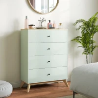 HOMCOM 4 Drawer Storage Cabinet, Chest of Drawers for Bedroom Living Room, Light Green and Oak(m-8)