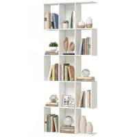 HOMCOM Librería en Forma de S de 5 Niveles para Salón Dormitorio Estudio Oficina 80x24x200 cm Blanco(m-11)