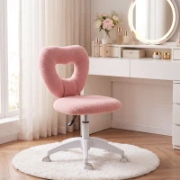 HOMCOM Scaun de Birou Rotativ cu Spătar în Formă de Inimă, Înălțime Reglabilă, Țesătură Teddy, 45x56x78-88 cm, Roz(m-8)