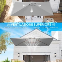 Outsunny Telo per Ombrellone Rettangolare 3x2 m con Presa d'Aria Superiore, in Poliestere 180 g/m², Grigio Chiaro(m-7)
