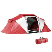 Outsunny Tente de camping familiale 4 personnes tente dôme étanche légère, ventilée 2 cabines fenêtre grande porte gris rouge(m-17)