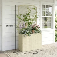 Outsunny Jardinera con Enrejado de Ratán Jardinera Exterior Grande con Macetero para Plantas Trepadoras 80x30x163 cm Beige(m-3)