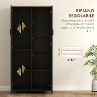 HOMCOM Mobile Dispensa Cucina in Legno a 9 Ripiani Regolabili con Ante in Vetro, 76x36x160 cm, Nero e color Legno(m-5)