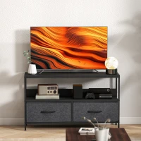 HOMCOM TV Schrank Lowboard mit 2 Schubladen, offenem Fach, für Fernseher bis 47 Zoll, 98 x 29 x 56 cm, Schwarz+Dunkelgrau(m-9)