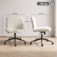 HOMCOM Homeoffice bureaustoel, in hoogte verstelbaar, draaibaar, brede zitting voor zitten met gekruiste benen, met wielen, crème(m-3)