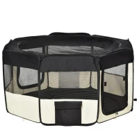 PawHut Parc enclos pliable pour chien chat petits animaux octogonal en tissu Oxford et acier - Ø 120 x 58H cm - noir et crème(m-12)