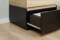 HOMCOM Mesa de Cabeceira com Gaveta Armário de Cabeceira Empilhável Cômoda de Gavetas Quarto Mesa de Cabeceira Painel de Partículas Preto+Natural 50 x 40 x 47,5 cm(m-4)