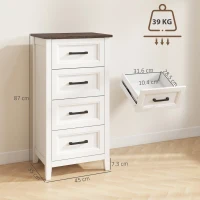 HOMCOM Comodă îngustă compactă economisire spațiu, MDF, 45 x 35 x 87 cm, Alb și Maro(m-3)
