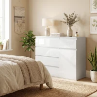 HOMCOM Credenza, Mobile con 5 Cassetti, Ripiano Regolabile, Bianco Lucido.(m-9)