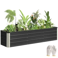Outsunny Hochbeet aus Stahl Gartenbeet Pflanzkasten Blumenkasten Blumenkübel mit Handschuhe Grau 183 x 47 x 40 cm(m-12)