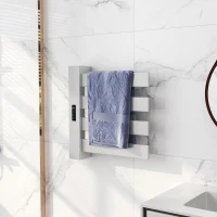HOMCOM Toallero Eléctrico de Pared para Baño con 4 Barras Calentamiento Rápido Wi-Fi y Pantalla Táctil 47,5x9,5x49 cm Blanco(m-10)