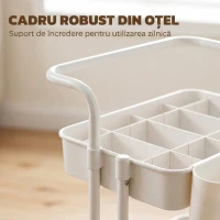 HOMCOM Cărucior de Bucătărie Multifuncțional cu 3 Nivele, Coșuri și Cârlige Detașabile, 42x38x86.5 cm, Negru(m-7)