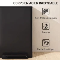 HOMCOM Poubelle cuisine 50L, poubelle à pédale, seau intérieur amovible, couvercle à fermeture douce, 41,7x36,6x62cm, noir(m-6)
