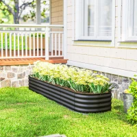 Outsunny Jardinière carré potager de jardin en acier galvanisé modulable pour légumes plantes fleurs, 240 x 62 x 30 cm gris foncé(m-9)