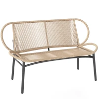 Outsunny Banc de jardin 2 places, banc d'extérieur en résine tressée avec cadre en métal, résistant aux intempéries, naturel(m-1)