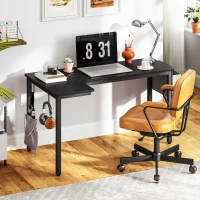 HOMCOM L-Shaped Computer Gaming Desk with Fabric Bag, Hooks and Cable Management, 145 x 81 x 76cm - Black(m-10)