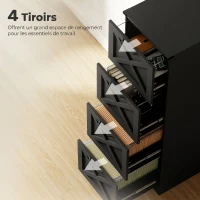 HOMCOM Caisson de Bureau avec 4 Tiroirs, Dossiers Suspendus pour Formats Lettre/A4, Style Rustique, 40x40x131cm, Noir(m-5)