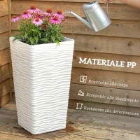 Outsunny Set 3 Vasi da Esterno Impilabili con Motivo Ondulato in Plastica, 42/55/65 cm, Bianco(m-6)