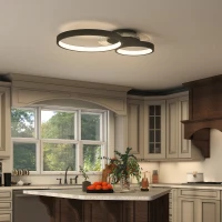 HOMCOM Plafonieră LED modernă cu 3 inele, cu temperatură de culoare reglabilă, putere 40W, negru(m-7)