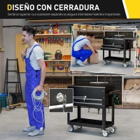 HOMCOM Carro de Herramientas con Ruedas Carro de Taller Móvil con Tapa Deslizante 2 Cajones con Cerradura Bandeja Negro(m-6)
