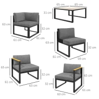 Outsunny Salotto da Giardino con Divano e Tavolino in Alluminio con Cuscini Imbottiti, Grigio(m-3)