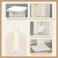 PawHut Griffoir pour chat poteau griffoir chat en sisal et peluche, boule suspendue base stable 41 x 41 x 81 cm blanc et crème(m-5)