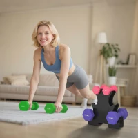 SPORTNOW Hex Dumbbells Set with Dumbbell Rack, Hand Weights for Strength Training Weight Lifting, 2 x 1kg, 2 x 3kg, 2 x 5kg(m-10)