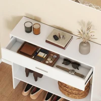 HOMCOM Recibidor de Entrada con Espejo Cajón y Estante Mueble de Recibidor para Pasillo 91,5x27,9x85,5 cm Blanco(m-9)