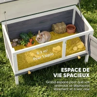 PawHut Clapier Lapin Extérieur en Bois, avec Toit Ouvrable en Asphalt et Plateau Coulissant, Design Surélevé, 90x45x65cm, Gris(m-4)